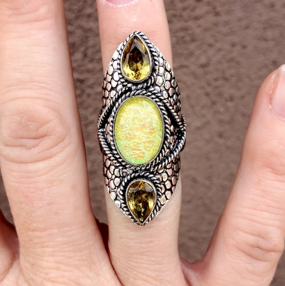 New Huge Triplet Opal and Citrine 925 Silver Statement Ring. - Picture 6 of 8
